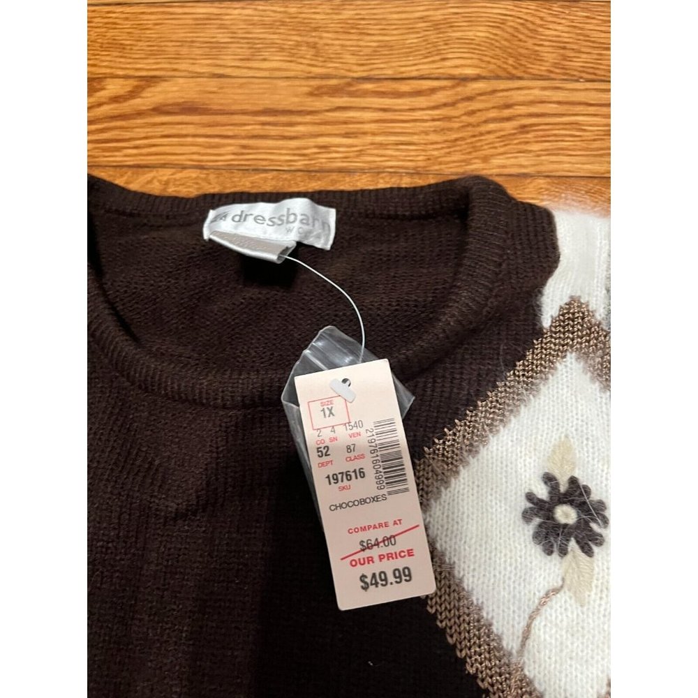 Vintage Dressbarn Sweater Womens Sz Large 14/16 Brown Retro Acrylic Knit NWT NOS - Picture 6 of 7
